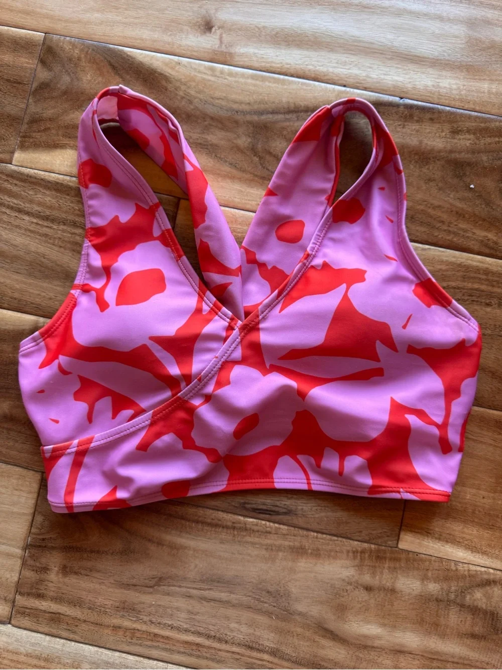 Nani Swimwear Pink and Red Abstract Sports Swim Top